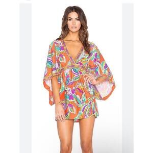 Trina Turk Swim Cover Up Mini Dress Flutter Sleeve V Neck Tunic Orange F…